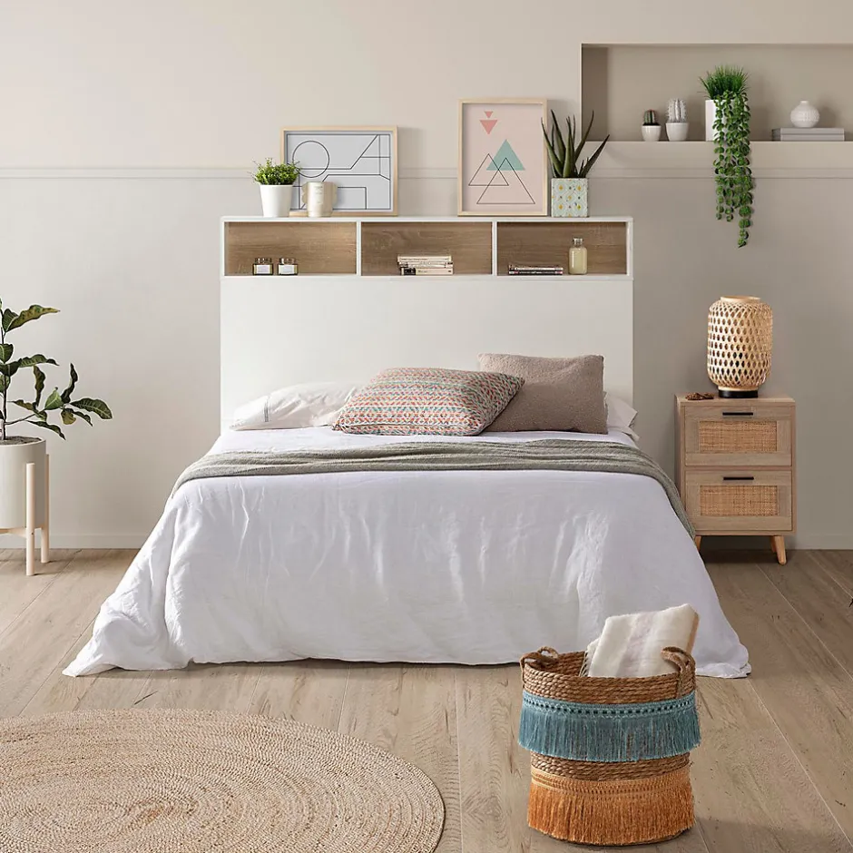 Vs Venta-Stock Tête de lit Zeus 165 cm blanc, 2 portes 9 trous