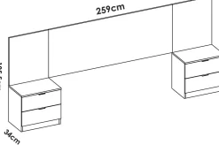 Dmora Tête du lit Dujuan, Tête de lit, Tête de lit pour la chambre, Appui-tête, 259x34 h106 cm, Blanc et Chêne clair