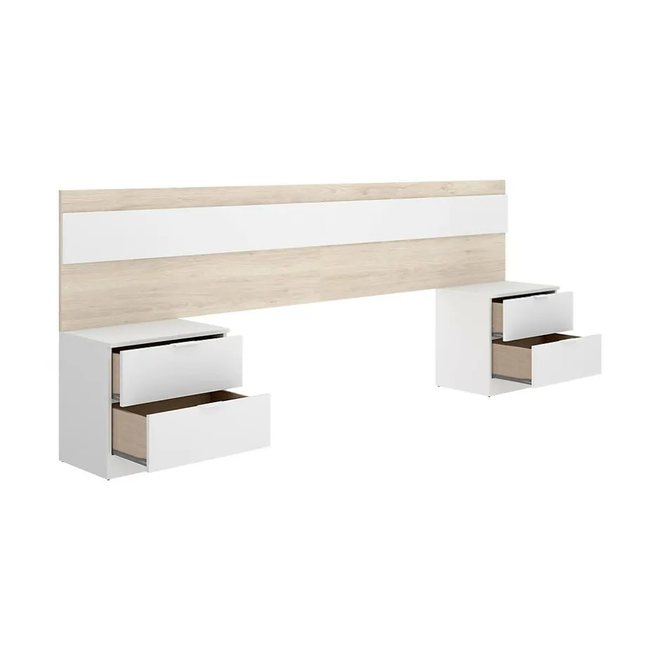 Dmora Tête du lit Trudy, Tête de lit, Tête de lit pour la chambre, Appui-tête, 248x34 h96 cm, Chêne clair et Blanc
