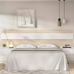 Dmora Tête du lit Trudy, Tête de lit, Tête de lit pour la chambre, Appui-tête, 248x34 h96 cm, Chêne clair et Blanc