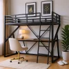 Urban Meuble Lit superposé métallique enfant noir avec LED, bureau intégré
