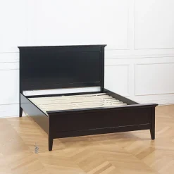 Robin des bois VANESSA Lit double style bord de mer en pin laqué noir, 160 x 200