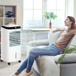 Homcom Ventilateur rafraichisseur humidificateur ioniseur 4 en 1 - portable oscillant 60W 10L - télécommande