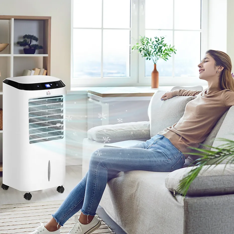 Homcom Ventilateur rafraichisseur humidificateur ioniseur 4 en 1 - portable oscillant 60W 10L - télécommande