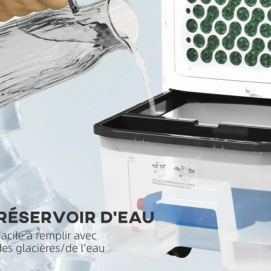 Homcom Ventilateur rafraichisseur humidificateur ioniseur 4 en 1 - portable oscillant 60W 10L - télécommande