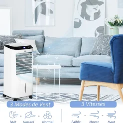 Homcom Ventilateur rafraichisseur humidificateur ioniseur 4 en 1 - portable oscillant 60W 10L - télécommande