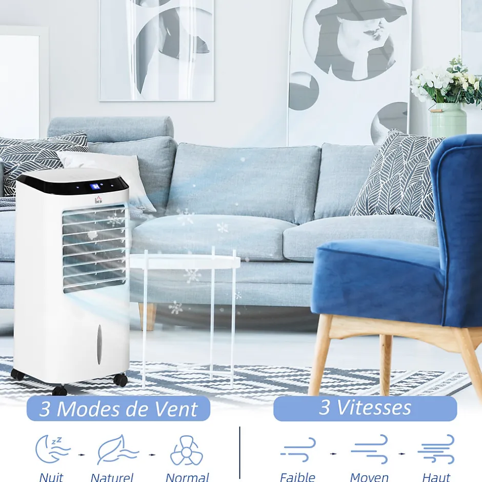 Homcom Ventilateur rafraichisseur humidificateur ioniseur 4 en 1 - portable oscillant 60W 10L - télécommande