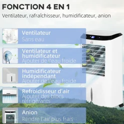 Homcom Ventilateur rafraichisseur humidificateur ioniseur 4 en 1 - portable oscillant 60W 10L - télécommande