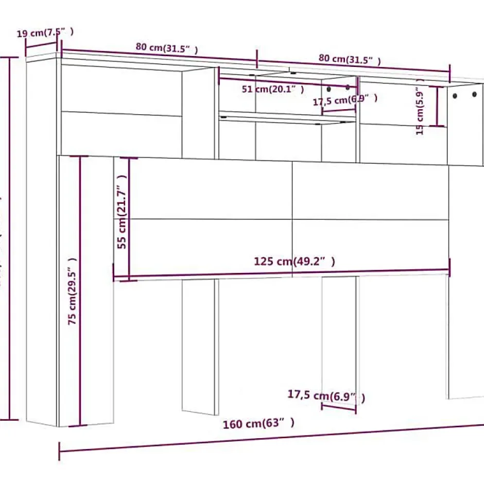 Vidaxl Armoire de tête de lit Blanc 160x19x103,5 cm 811871