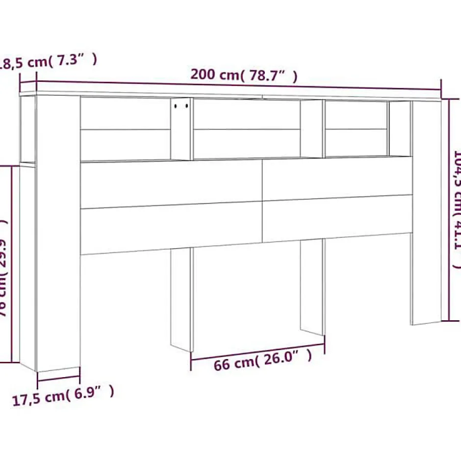Vidaxl Armoire de tête de lit Noir 200x18,5x104,5 cm 811953