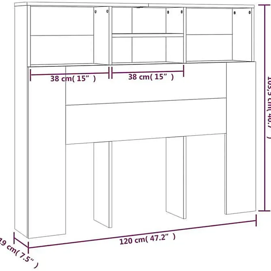 Vidaxl Armoire de tête de lit Sonoma gris 120x19x103,5 cm Best