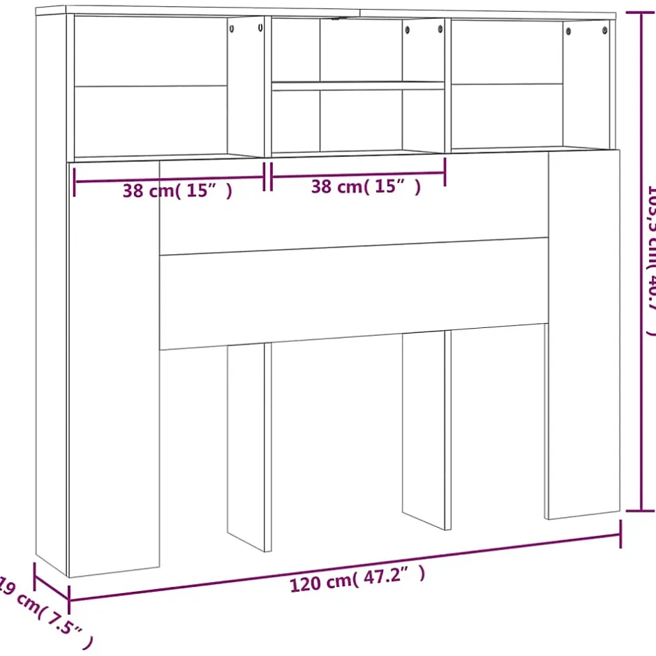 Vidaxl Armoire de tête de lit Sonoma gris 120x19x103,5 cm Best
