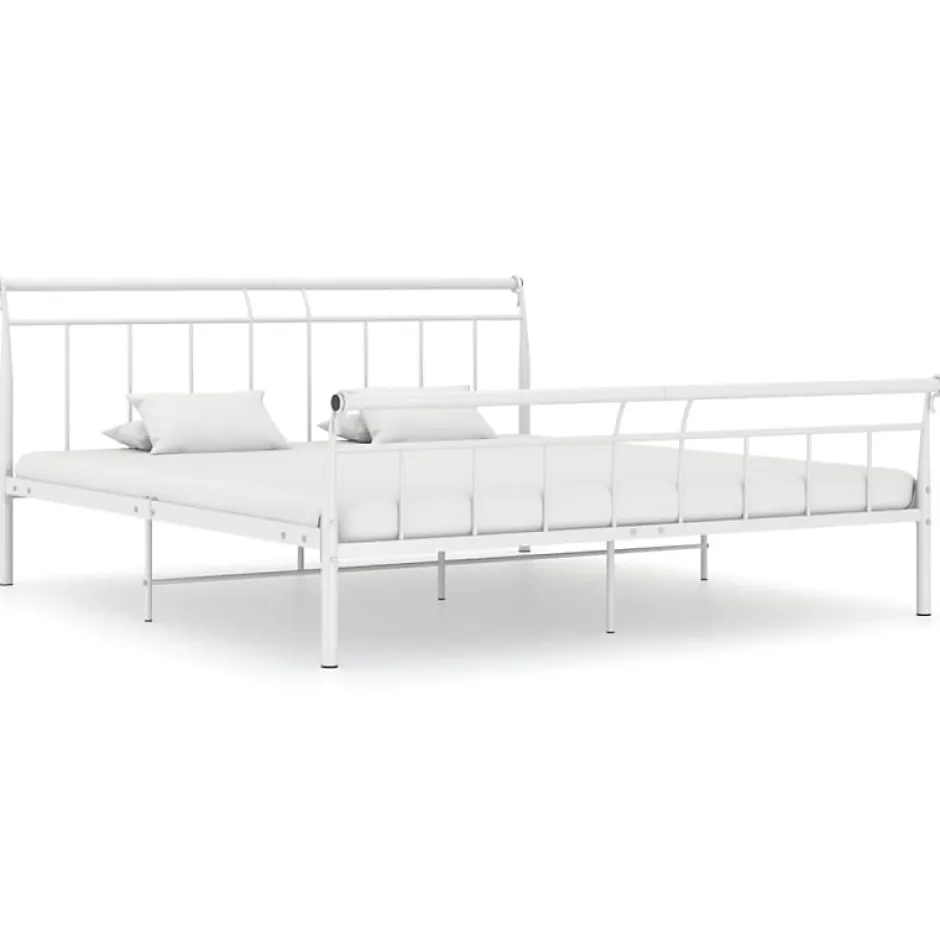 Vidaxl Cadre de lit Blanc Métal, 160x200 cm Sale