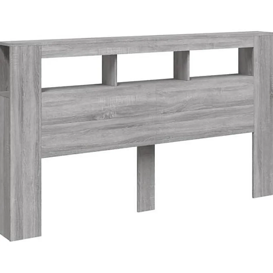 Vidaxl Tête de Lit à LED, Panneau avec Rangement, Accessoire de Lit, Tête de Cadre de Lit Chambre, Sonoma Gris 837363
