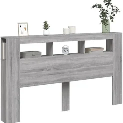 Vidaxl Tête de Lit à LED, Panneau avec Rangement, Accessoire de Lit, Tête de Cadre de Lit Chambre, Sonoma Gris 837363