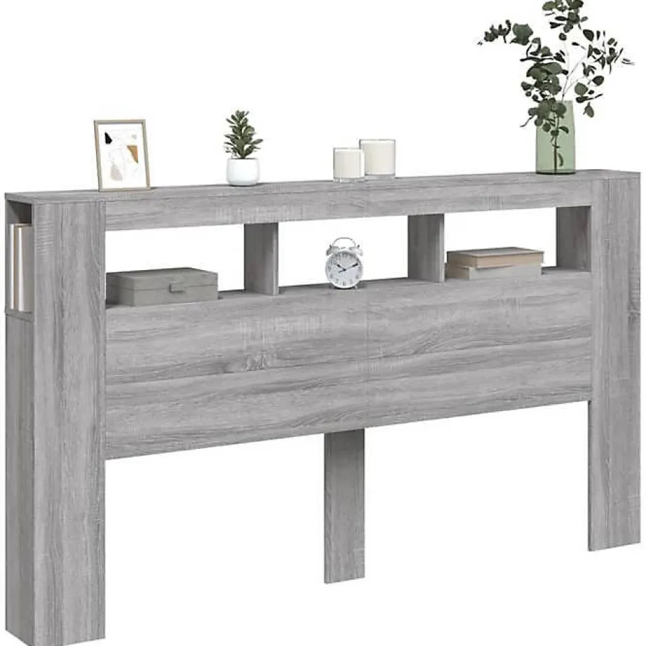 Vidaxl Tête de Lit à LED, Panneau avec Rangement, Accessoire de Lit, Tête de Cadre de Lit Chambre, Sonoma Gris 837363