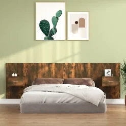 Vidaxl Tête de lit avec armoires Chêne fumé Bois d'ingénierie 3115705 Hot