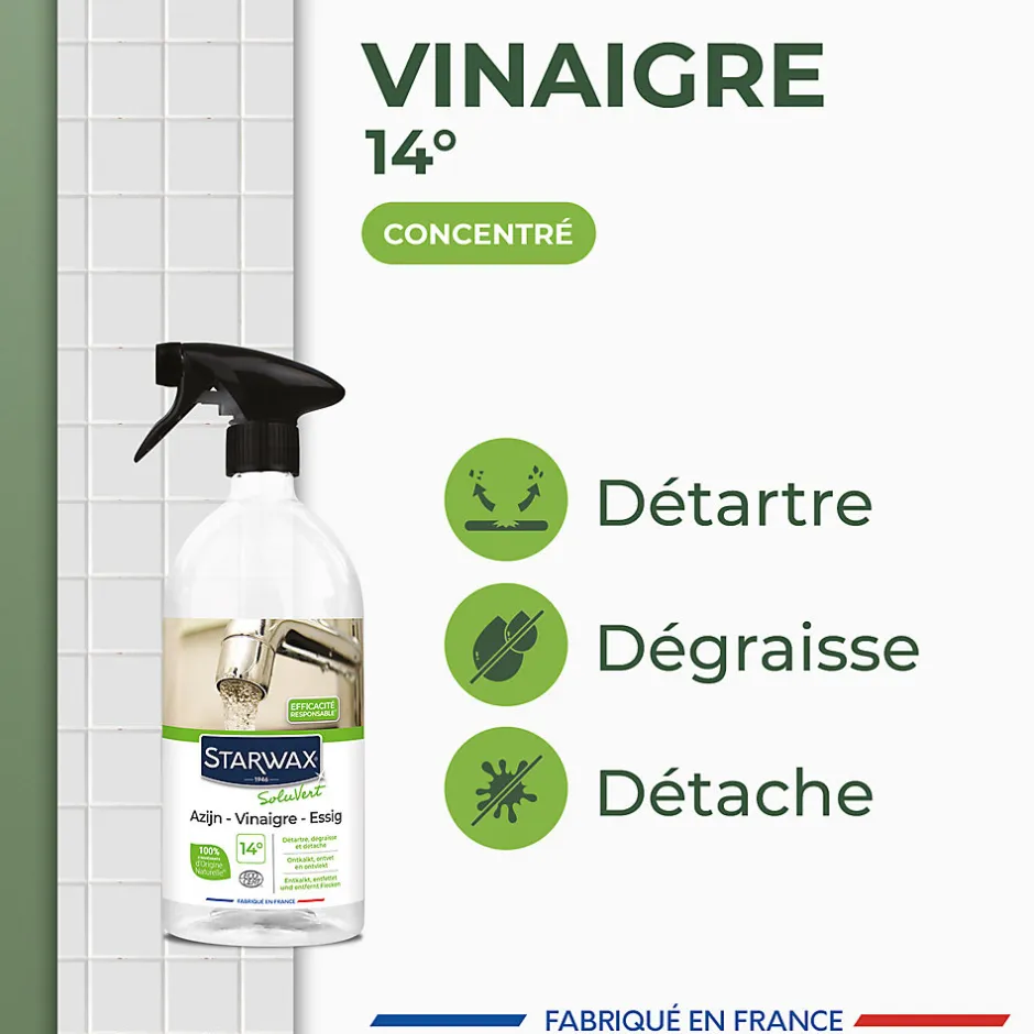 Starwax Vinaigre blanc détartrant pulvérisateur 14° 1L