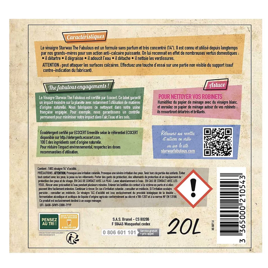 Starwax Fabulous Vinaigre Blanc ménager The Fabulous Starwax 14° 20L Clearance
