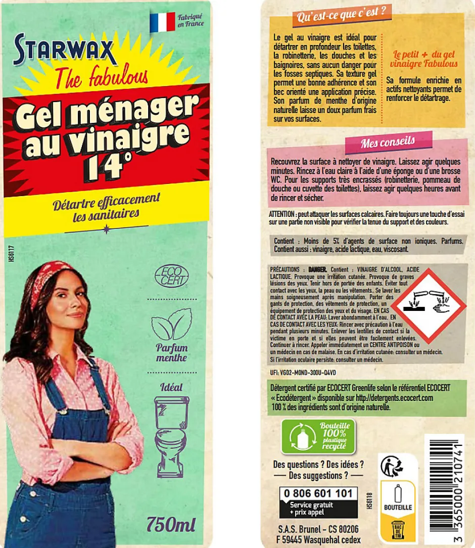 Starwax Fabulous Vinaigre gel ménager a 14° Starwax The fabulous 750ml