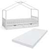 Enfant Vitalispa® Vitalispa Lit cabane Blanc 90x200 cm avec 2 tiroirs et matelas