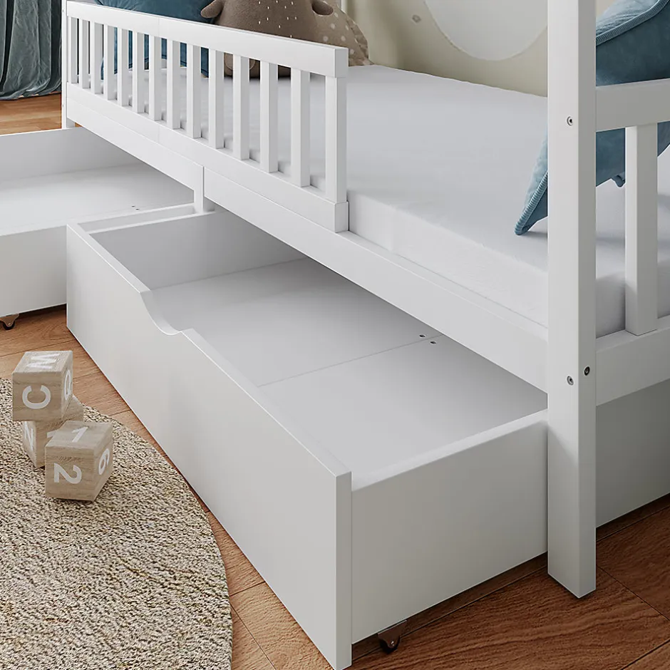Enfant Vitalispa® Vitalispa Lit cabane Blanc 90x200 cm avec 2 tiroirs et matelas