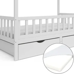 Enfant Vitalispa® Vitalispa Lit cabane Blanc 90x200 cm avec 2 tiroirs et matelas