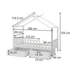 Vitalispa® Vitalispa Lit cabane Blanc 80x160 cm avec 2 tiroirs et matelas