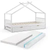 Enfant Vitalispa® Vitalispa Lit cabane Blanc 90x200 cm avec lit dappoint et 2 matelas