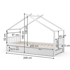 Enfant Vitalispa® Vitalispa Lit cabane Blanc 90x200 cm avec lit dappoint et 2 matelas