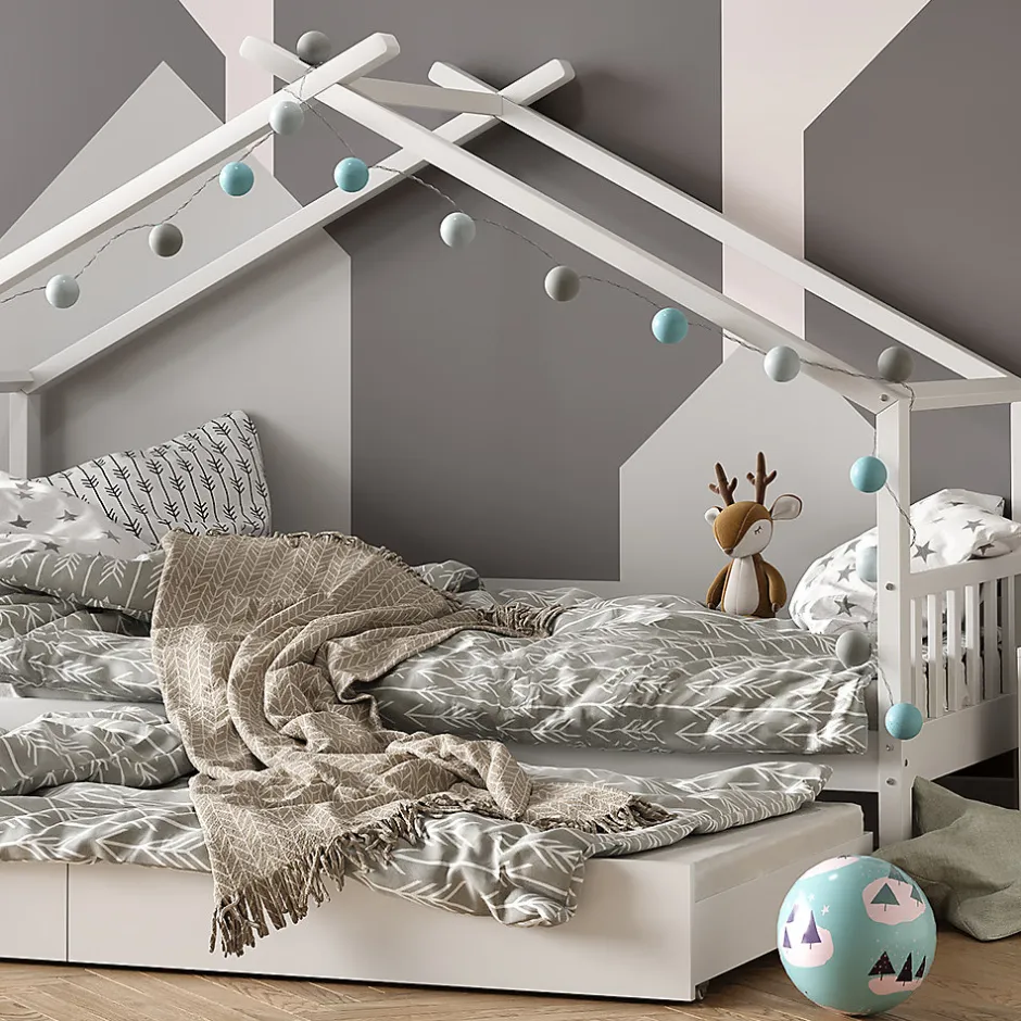 Enfant Vitalispa® Vitalispa Lit cabane Blanc 90x200 cm avec lit dappoint et 2 matelas