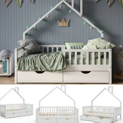 Enfant Vitalispa® Vitalispa Lit cabane Blanc 80x160 cm avec 2 tiroirs