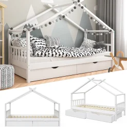 Enfant Vitalispa® Vitalispa Lit cabane Blanc 90x200 cm avec 2 tiroirs