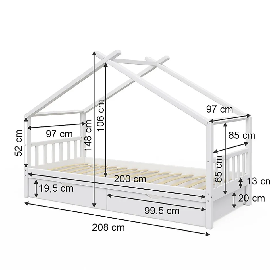 Enfant Vitalispa® Vitalispa Lit cabane Blanc 90x200 cm avec 2 tiroirs