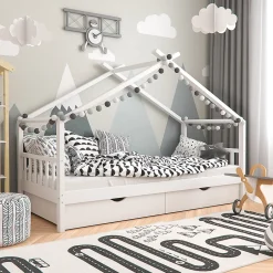Enfant Vitalispa® Vitalispa Lit cabane Blanc 90x200 cm avec 2 tiroirs