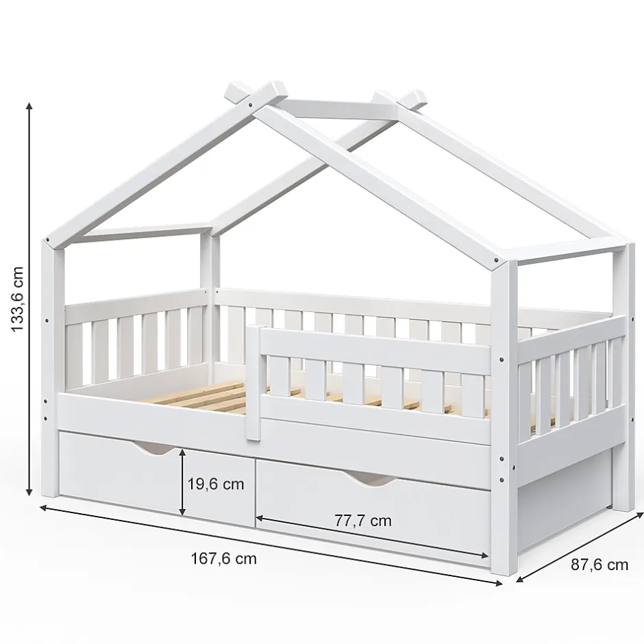 Vitalispa® Vitalispa Lit cabane Blanc 80x160 cm avec 2 tiroirs Best