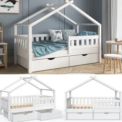 Vitalispa® Vitalispa Lit cabane Blanc 80x160 cm avec 2 tiroirs Best
