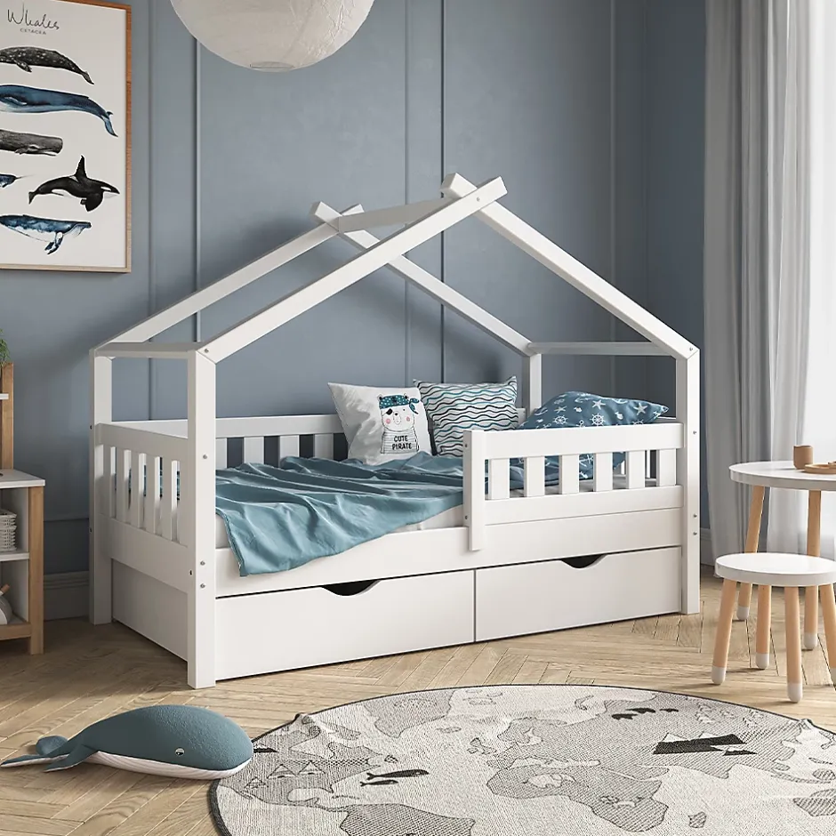 Vitalispa® Vitalispa Lit cabane Blanc 80x160 cm avec 2 tiroirs Best