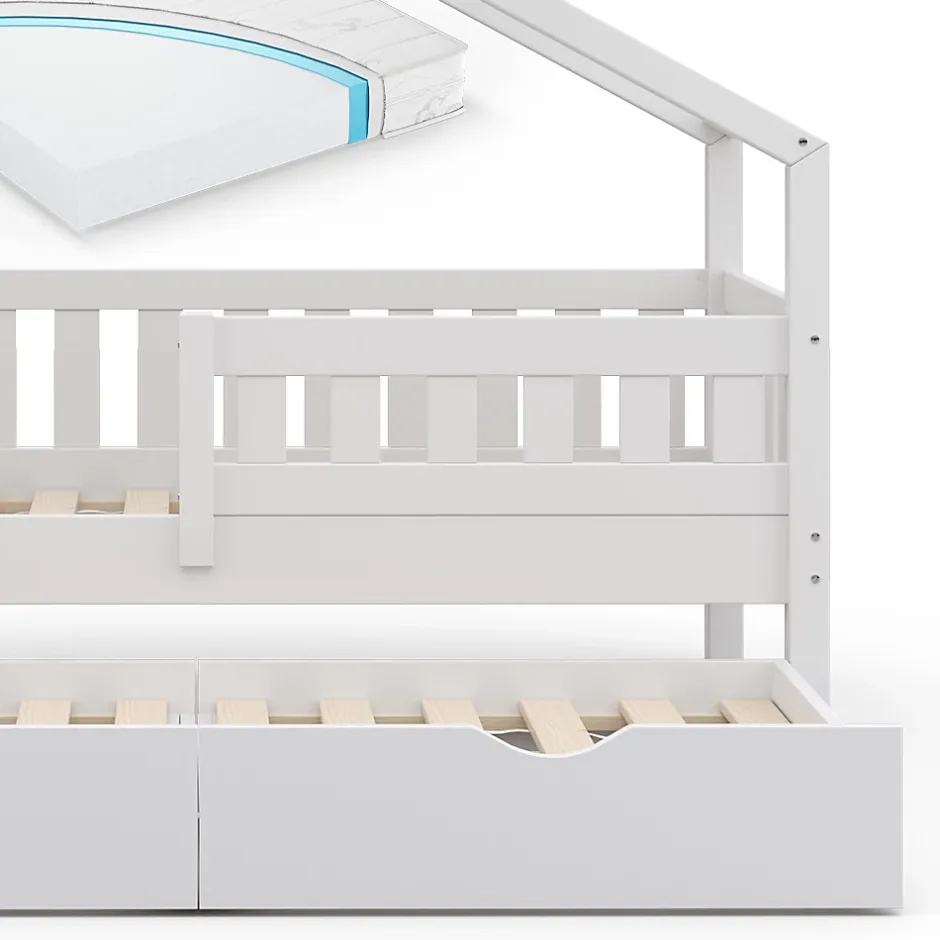 Vitalispa® Vitalispa Lit cabane Blanc 80x160 cm avec lit dappoint et matelas Outlet