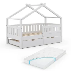 Vitalispa® Vitalispa Lit cabane Blanc 80x160 cm avec lit dappoint et matelas Outlet