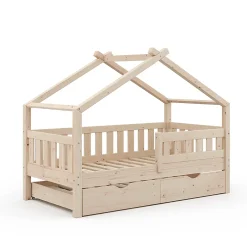 Vitalispa® Vitalispa Lit cabane Naturel bois 80x160 cm avec lit dappoint Outlet