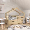 Vitalispa® Vitalispa Lit cabane Naturel bois 70x140 cm avec tiroir et matelas Clearance