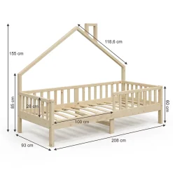 Vitalispa® Vitalispa Lit cabane Naturel bois 90x200 cm avec matelas Clearance