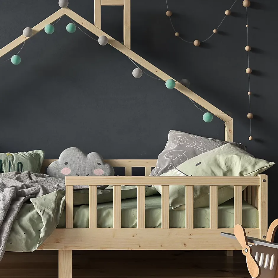 Vitalispa® Vitalispa Lit cabane Naturel bois 90x200 cm avec matelas Clearance
