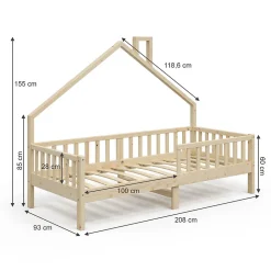 Enfant Vitalispa® Vitalispa Lit de maison Naturel bois 90x200 cm