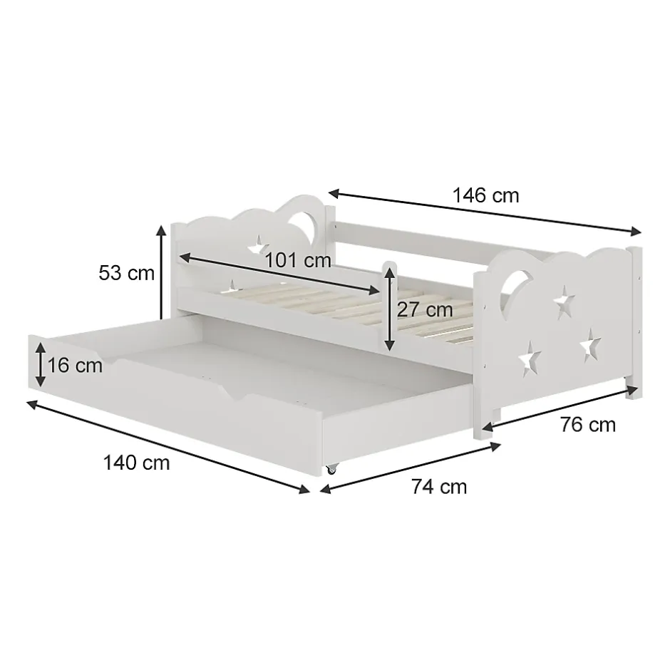 Vitalispa® Vitalispa Lit pour enfant Blanc 70x140 cm avec tiroir et matelas Online