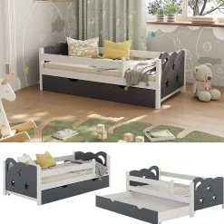 Vitalispa® Vitalispa Lit pour enfant Gris 70x140 cm avec tiroir, sans matelas Clearance