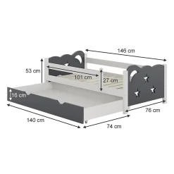 Vitalispa® Vitalispa Lit pour enfant Gris 70x140 cm avec tiroir, sans matelas Clearance