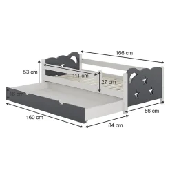 Enfant Vitalispa® Vitalispa Lit pour enfant Gris 80x160 cm avec tiroir, sans matelas