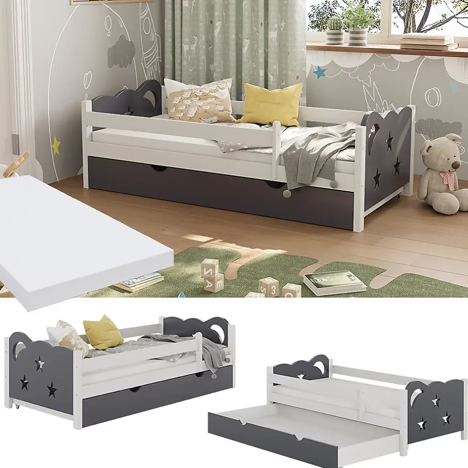 Vitalispa® Vitalispa Lit pour enfant blanc/gris 80x160 cm avec tiroir et matelas Hot